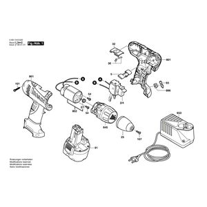 для аккумуляторной дрели-шуруповерта Bosch GSR 9,6 V 9.6 V 0601916620, деталировка 1