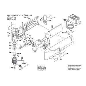 для аккумуляторной угловой дрели Bosch GWB 7,2 V 7.2 V 0601929003, деталировка 1