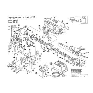 для аккумуляторной ударной дрели Bosch GSB 12 VE 12 V 0601930503, деталировка 1