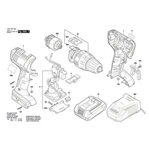 для аккумуляторной ударной дрели Bosch GSB 14,4 V-LI 14.4 V 3601H67000, деталировка 1