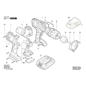 для аккумуляторной ударной дрели Bosch GSB 14,4 VE-2-LI 14.4 V 3601H62400, деталировка 1