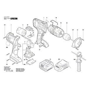 для аккумуляторной ударной дрели Bosch GSB 14,4 VE-2-LI 14.4 V 3601JD9200, деталировка 1