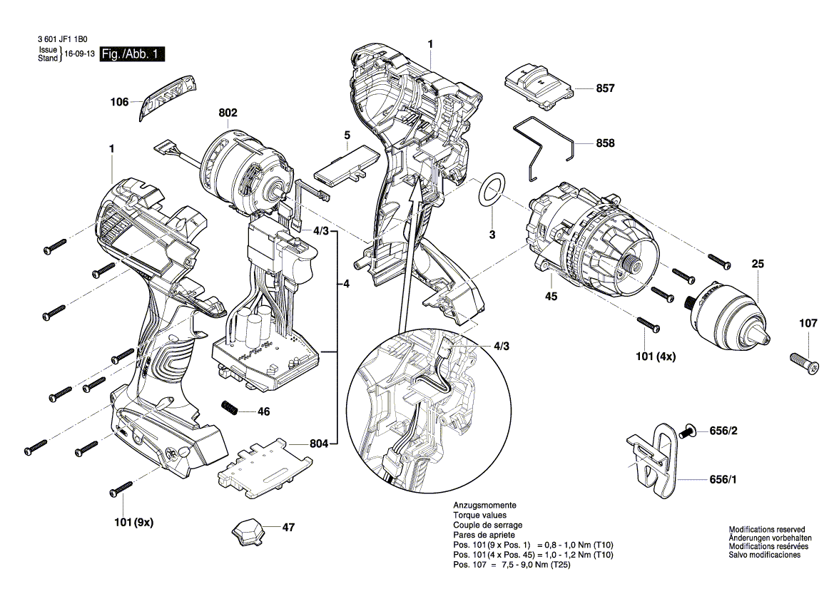 для аккумуляторной ударной дрели Bosch GSB 14,4 VE-EC 14.4 V 3601JF1280, деталировка 1