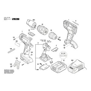 для аккумуляторной ударной дрели Bosch GSB 14,4-2-LI 14.4 V 3601JC7000, деталировка 1