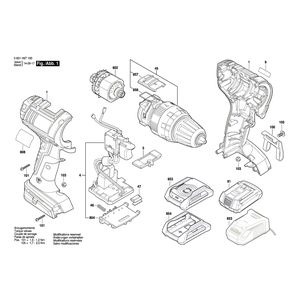 для аккумуляторной ударной дрели Bosch GSB 18 V-LI 18 V 3601H67100, деталировка 1