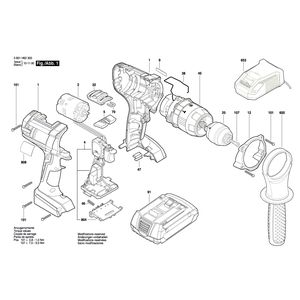 для аккумуляторной ударной дрели Bosch GSB 18 VE-2-LI 18 V 3601H62300, деталировка 1