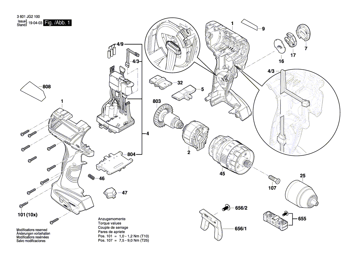 для аккумуляторной ударной дрели Bosch GSB 18V-60 C 18 V 3601JG2100, деталировка 1