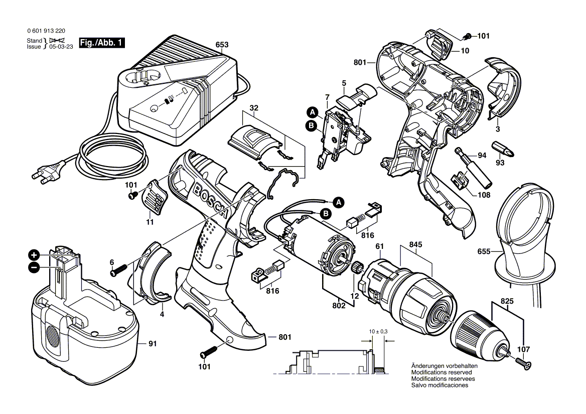 для аккумуляторной ударной дрели Bosch GSB 24 VE-2 24 V 0601913220, деталировка 1