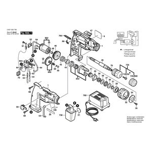 для аккумуляторной ударной дрели Bosch GSB 9,6 VES 9.6 V 0601930760, деталировка 1