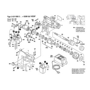 для аккумуляторной ударной дрели Bosch GSB 9,6 VESP 9.6 V 0601930303, деталировка 1