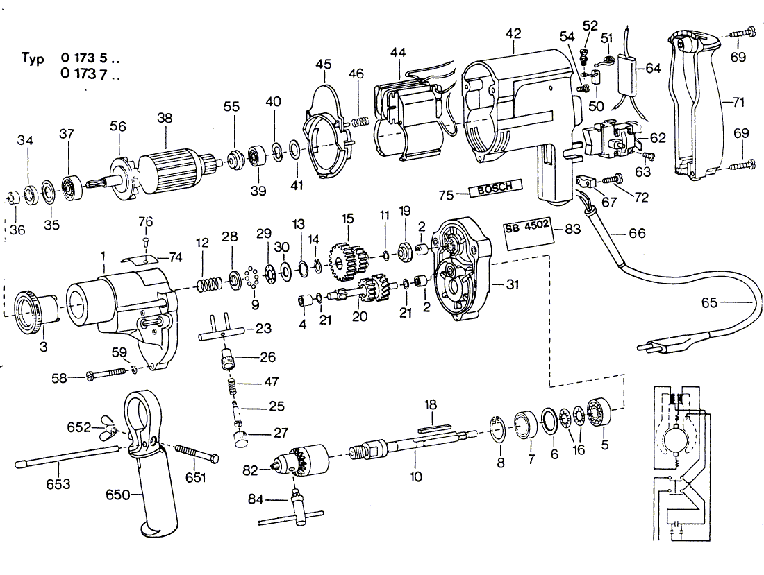 для дрели Bosch 220 V 0600173503, деталировка 1