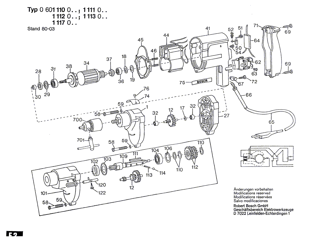 для дрели Bosch 220 V 0601110003, деталировка 1