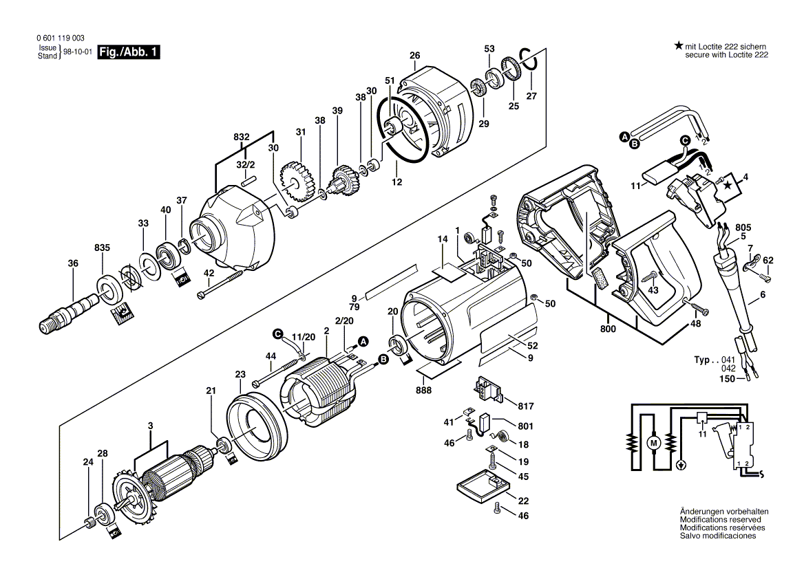 для дрели Bosch 220 V 0601119003, деталировка 1