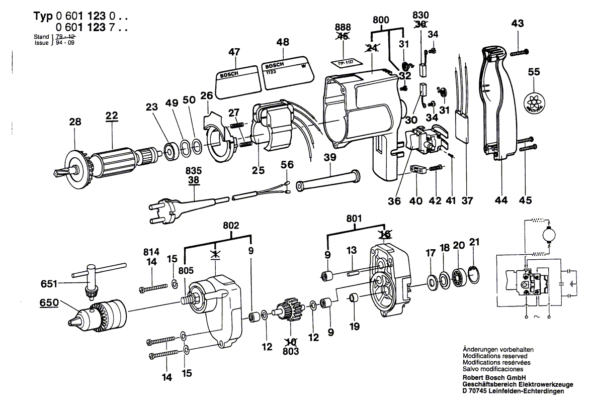 для дрели Bosch 220 V 0601123003, деталировка 1