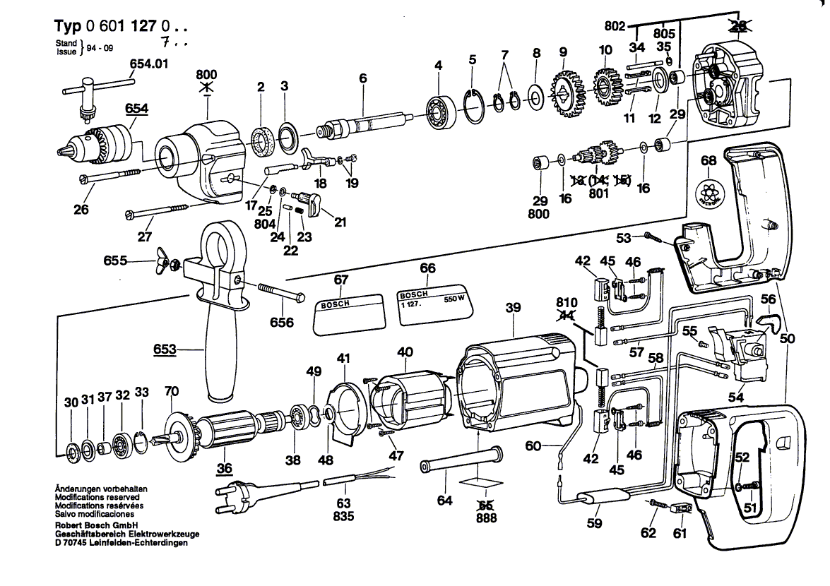 для дрели Bosch 220 V 0601127003, деталировка 1