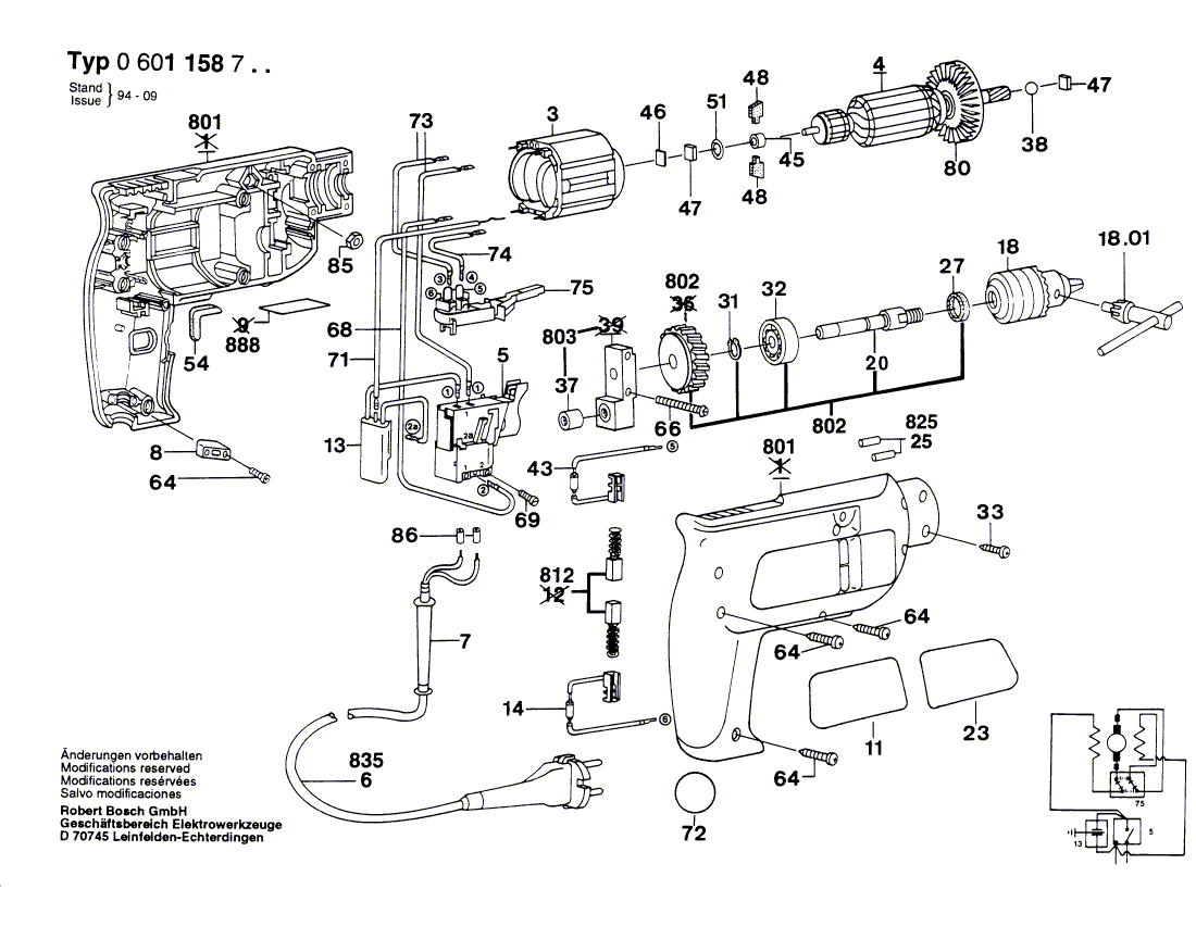 для дрели Bosch 220 V 0601158703, деталировка 1