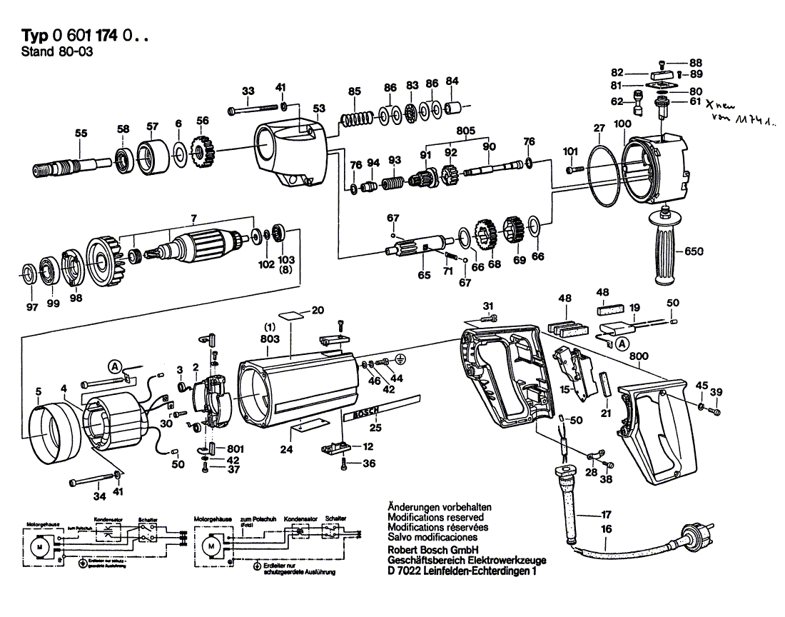 для дрели Bosch 220 V 0601174003, деталировка 1