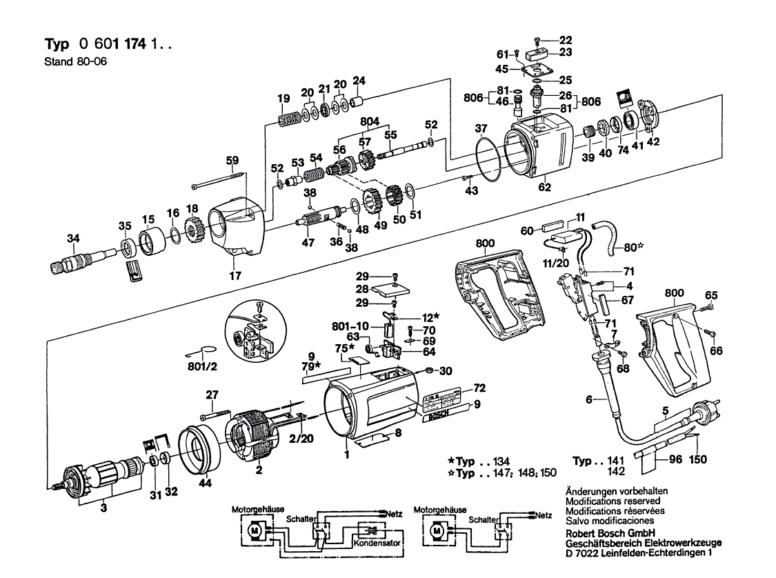 для дрели Bosch 220 V 0601174103, деталировка 1