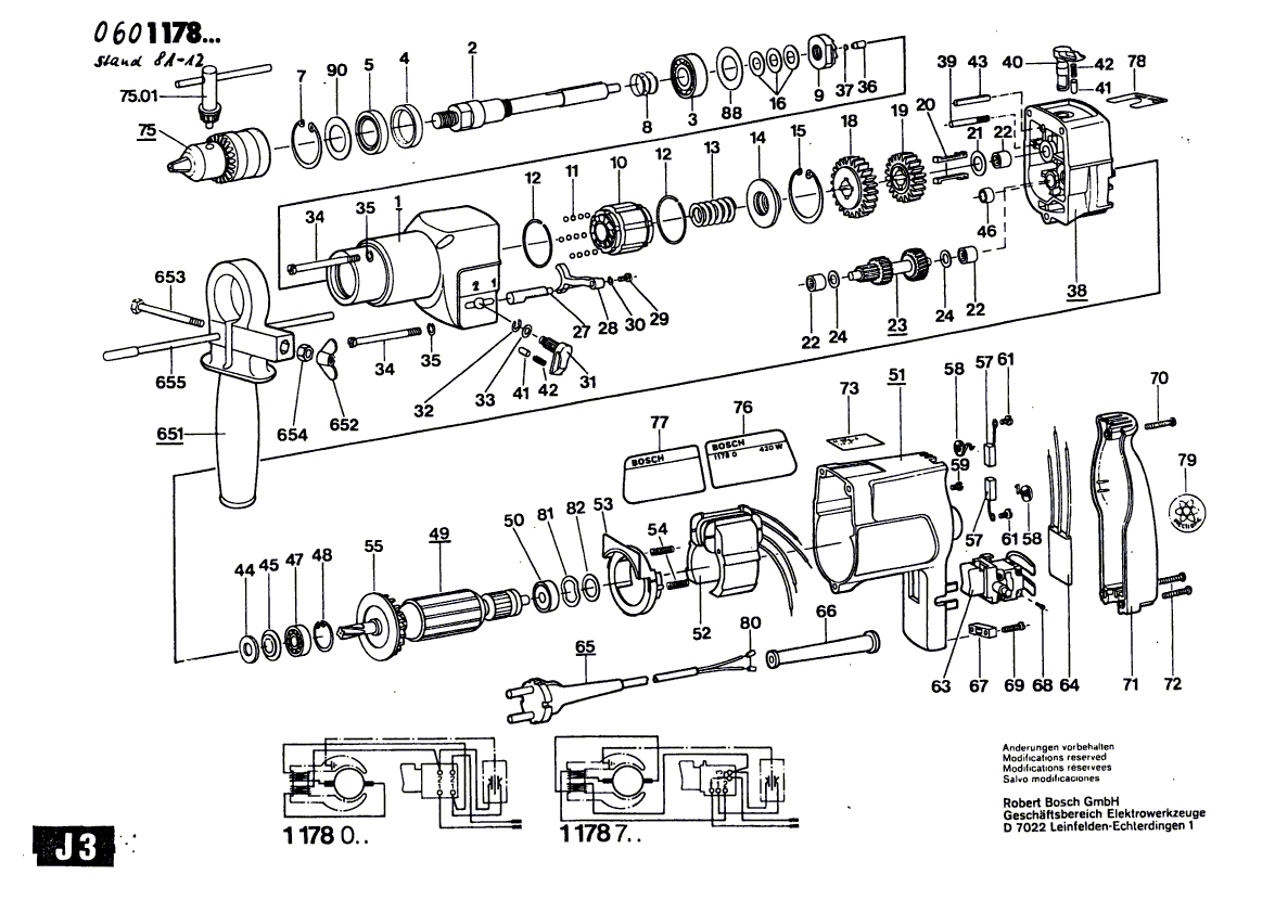 для дрели Bosch 220 V 0601178003, деталировка 1