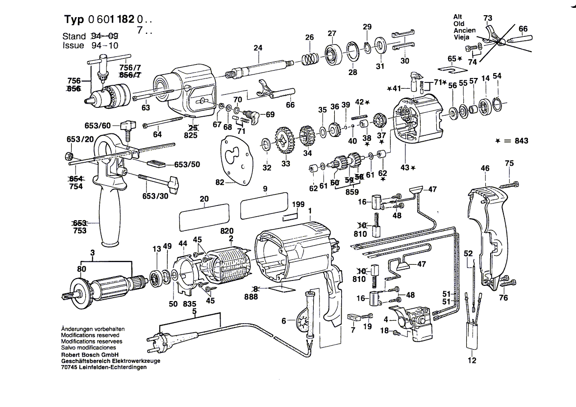 для дрели Bosch 220 V 0601182003, деталировка 1