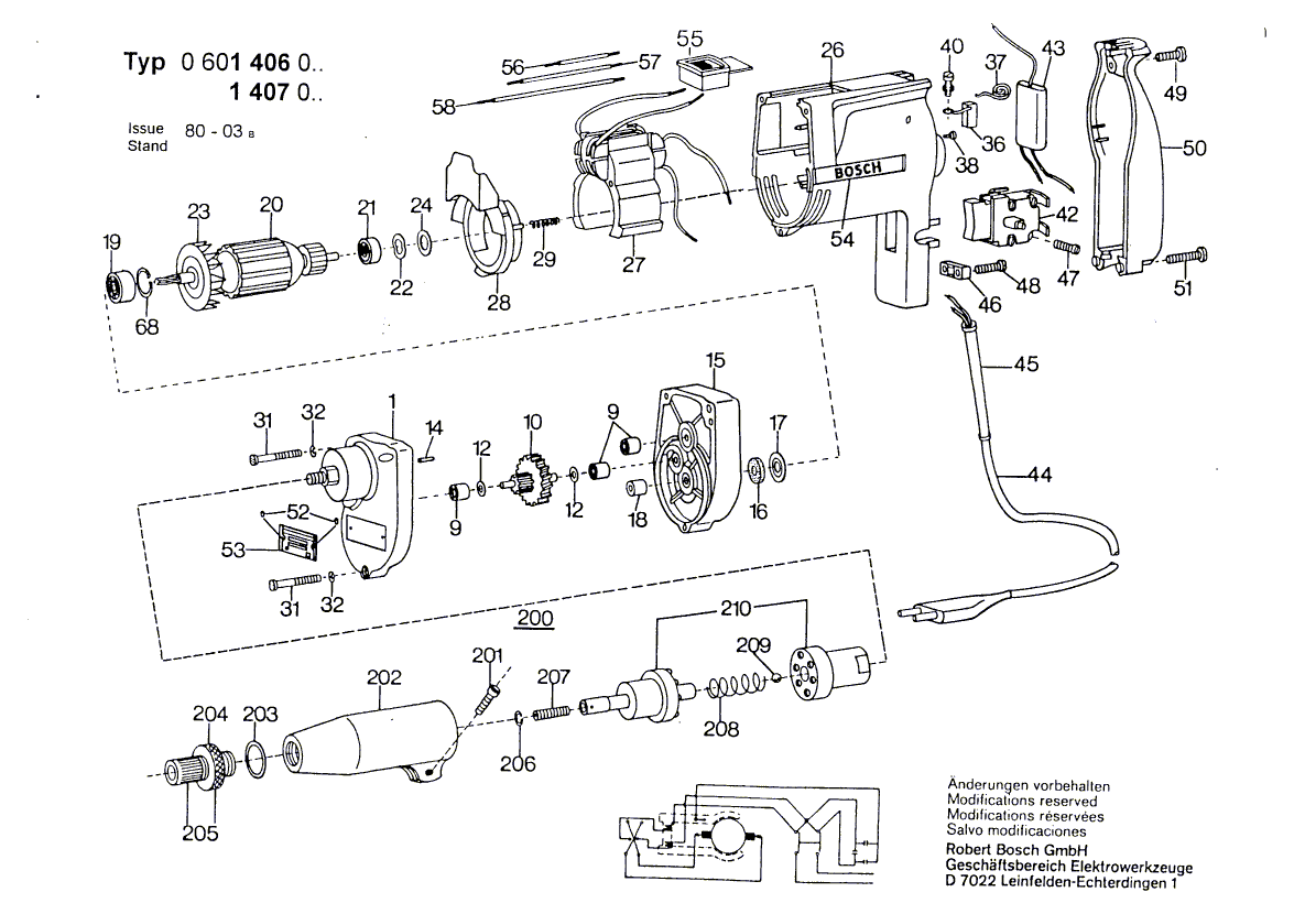 для дрели Bosch 220 V 0601406003, деталировка 1