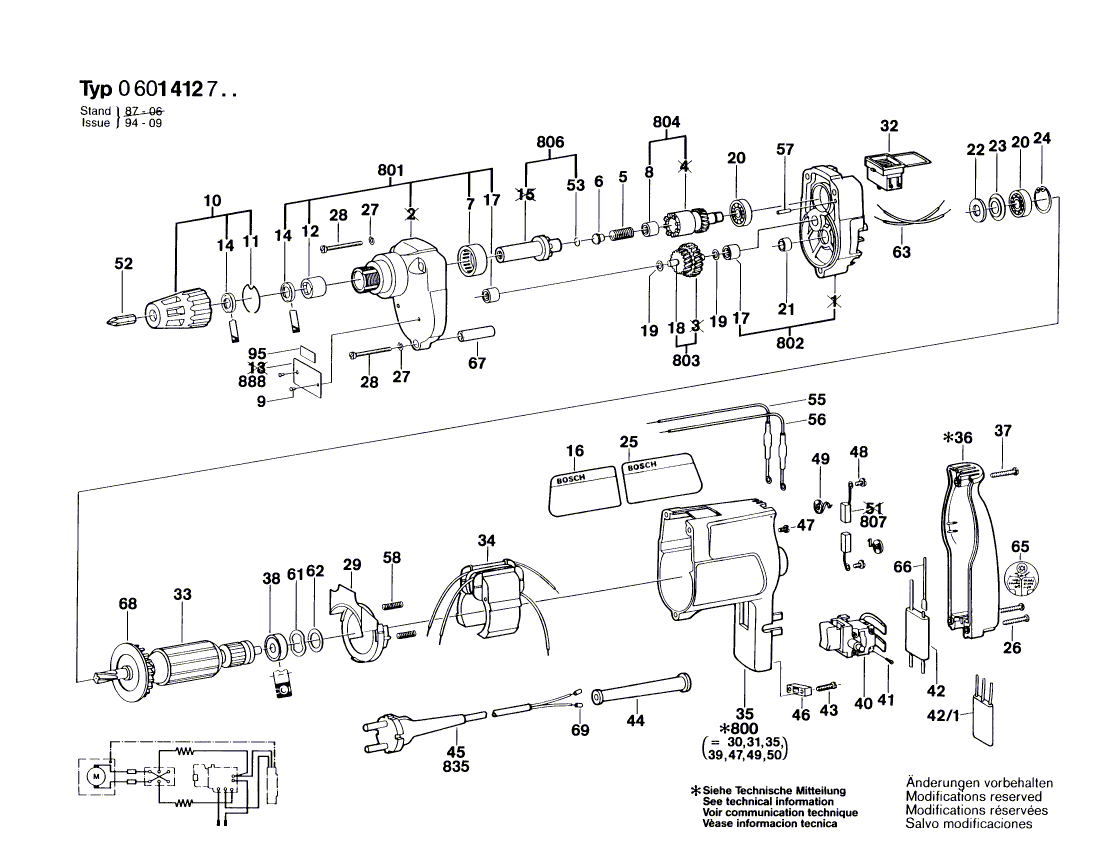 для дрели Bosch 220 V 0601412703, деталировка 1