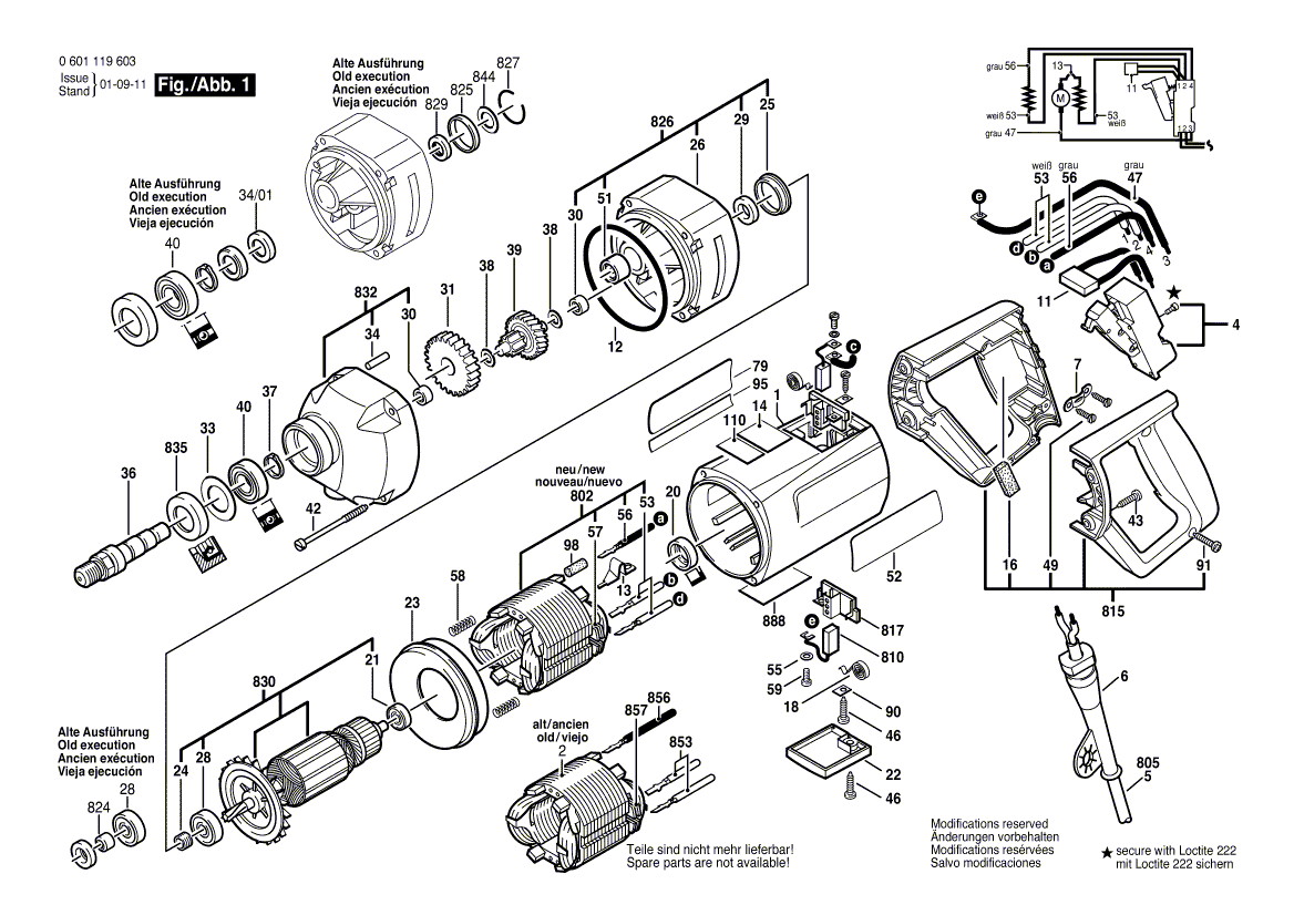 для дрели Bosch 230 V 0601119603, деталировка 1