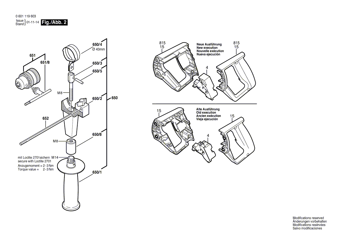 для дрели Bosch 230 V 0601119603, деталировка 2