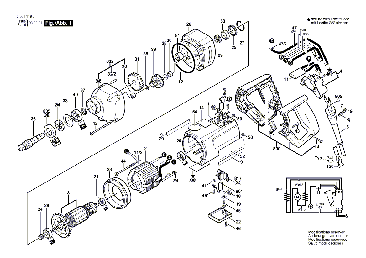 для дрели Bosch 230 V 0601119703, деталировка 1