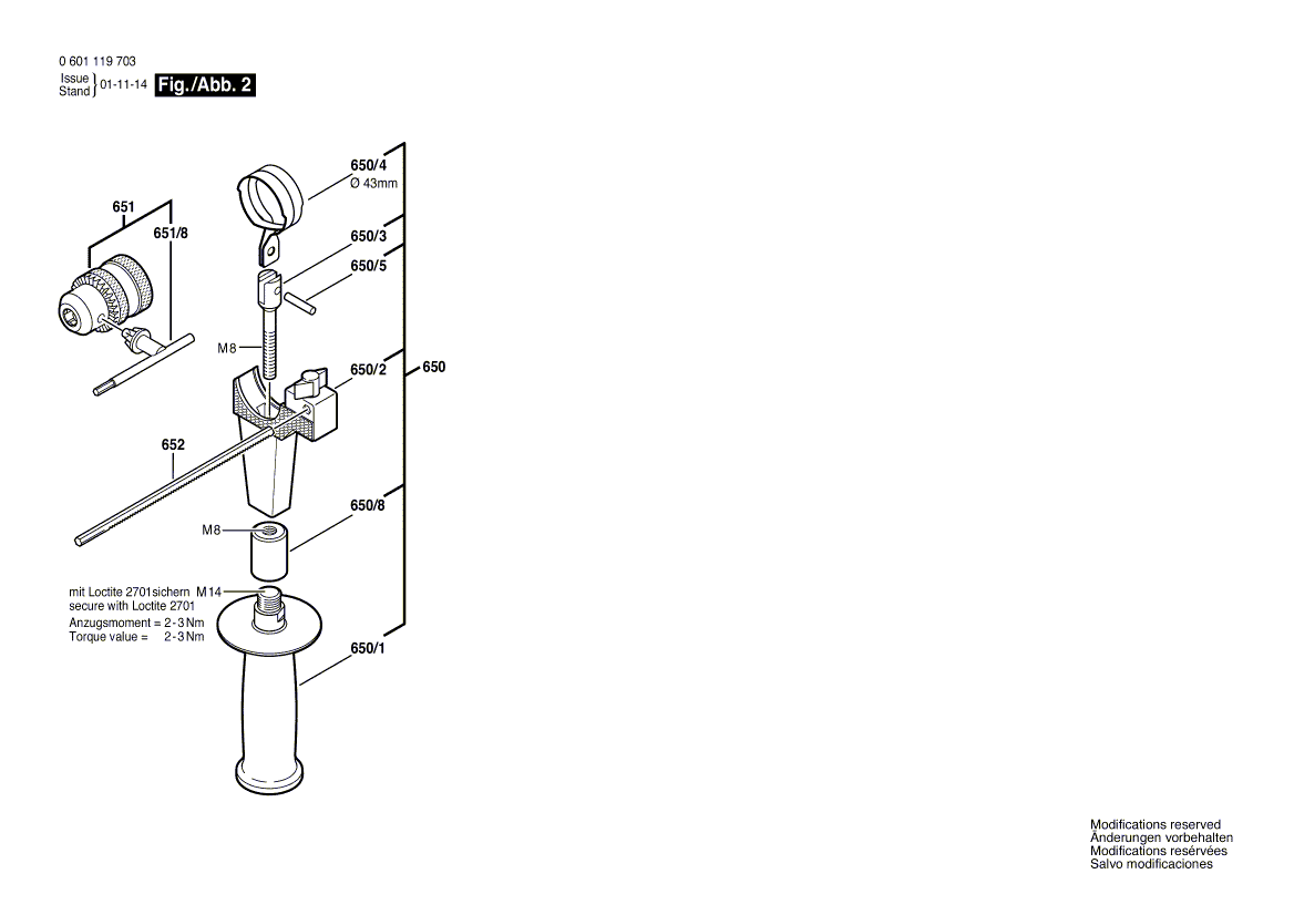 для дрели Bosch 230 V 0601119703, деталировка 2