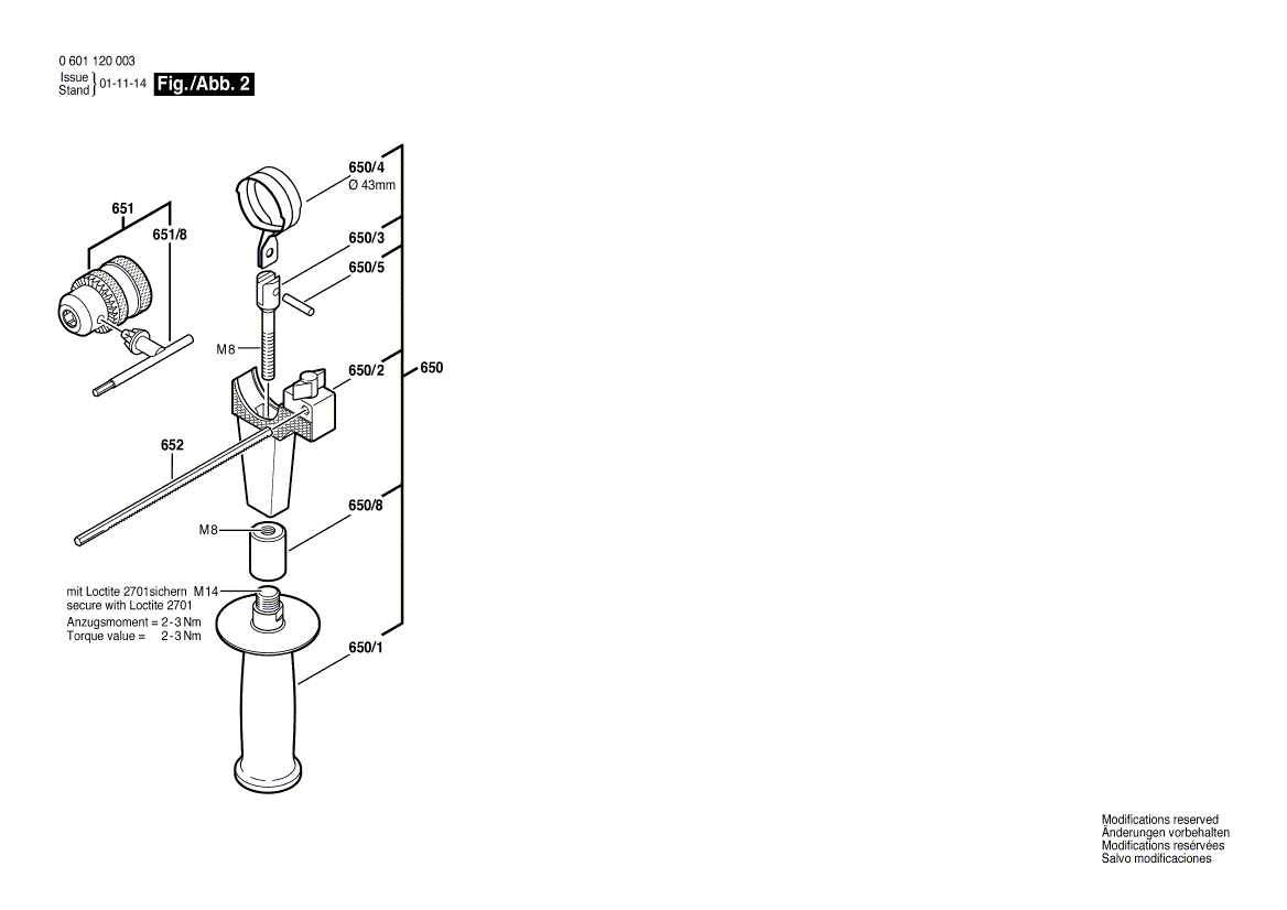 для дрели Bosch 230 V 0601120003, деталировка 2