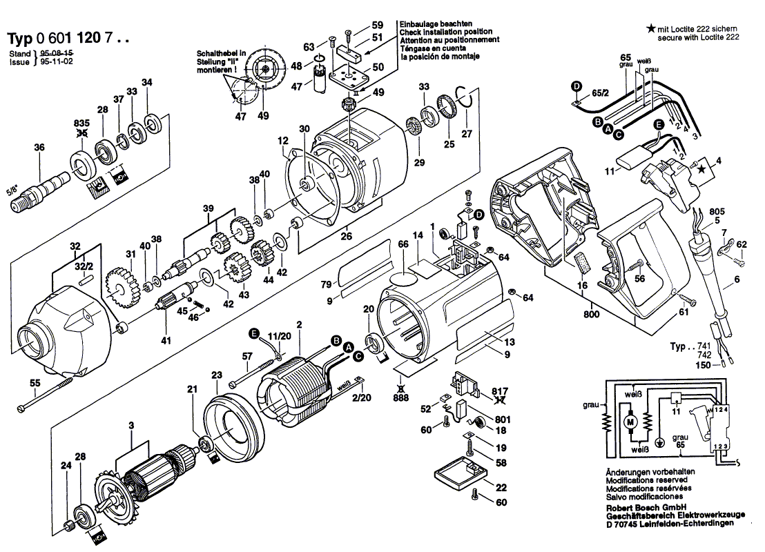 для дрели Bosch 230 V 0601120703, деталировка 1