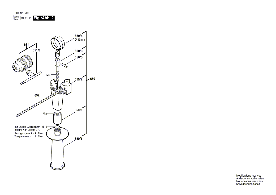 для дрели Bosch 230 V 0601120703, деталировка 2