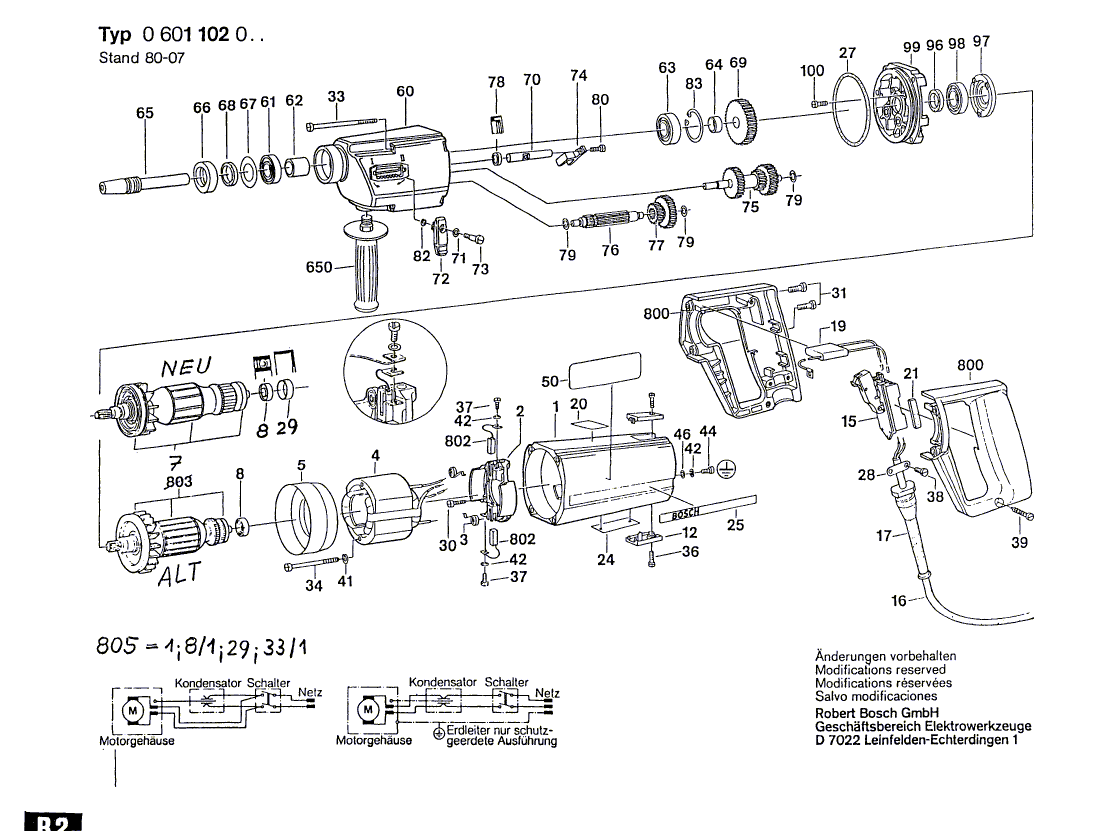 для дрели Bosch UB2J75 UB2/75 230 V 0601102001, деталировка 1