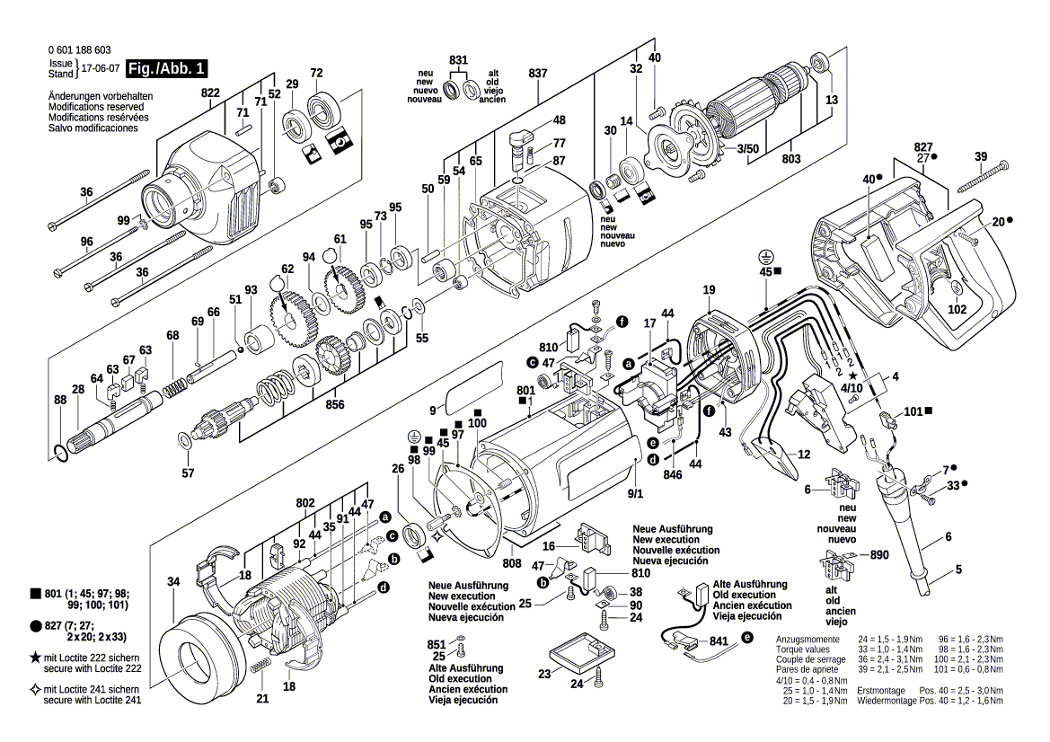 для дрели алмазного сверления Bosch GDB 1600 DE 230 V 0601188603, деталировка 1