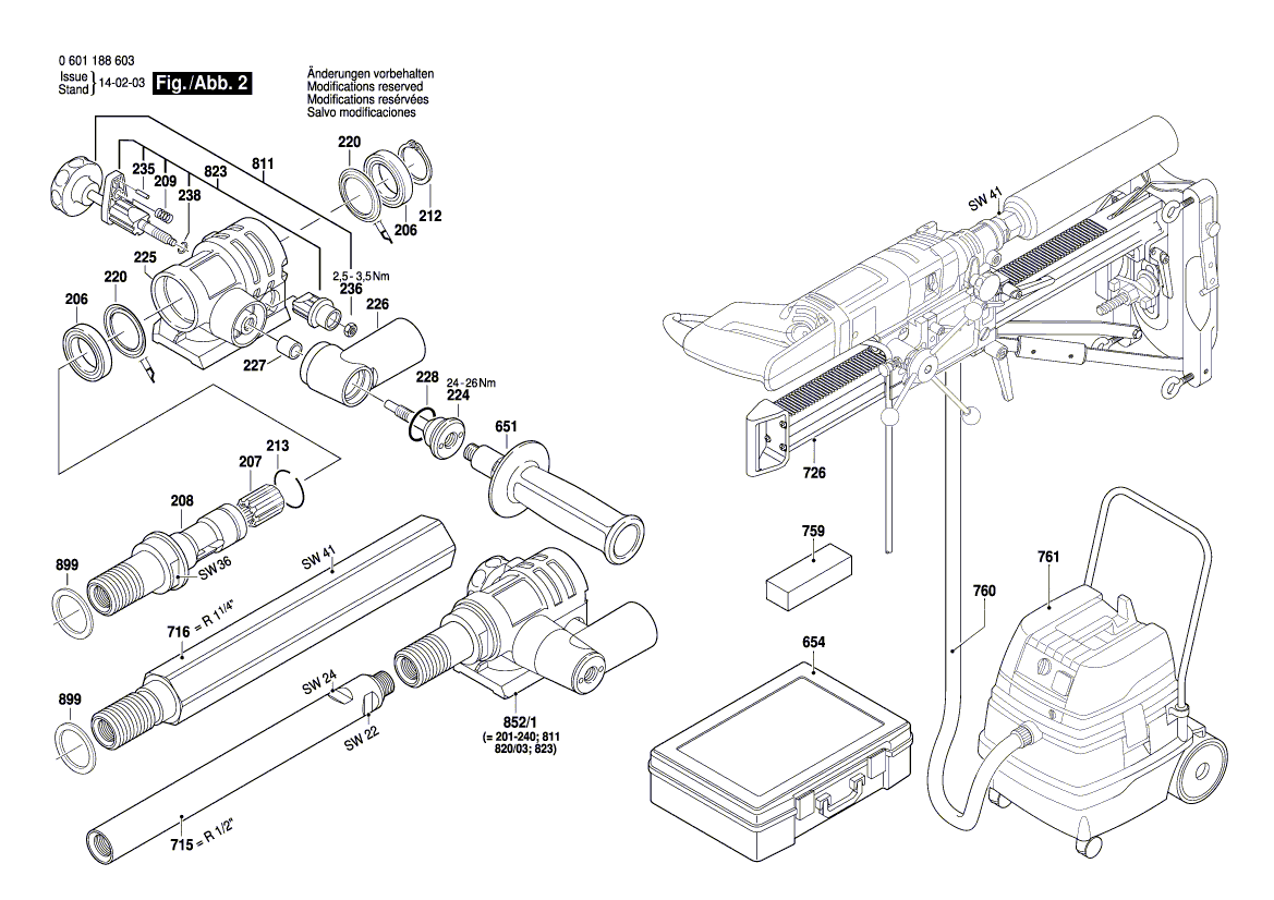 для дрели алмазного сверления Bosch GDB 1600 DE 230 V 0601188603, деталировка 2