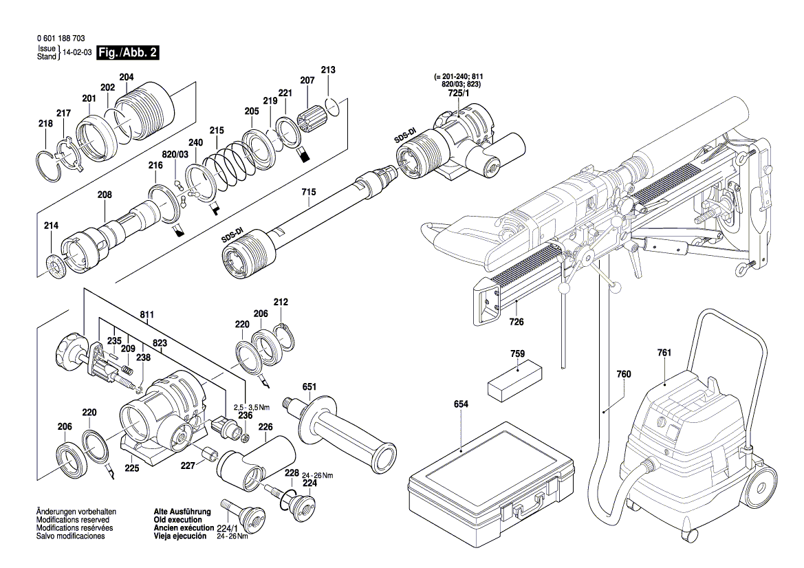 для дрели алмазного сверления Bosch GDB 1600 DE 230 V 0601188703, деталировка 2