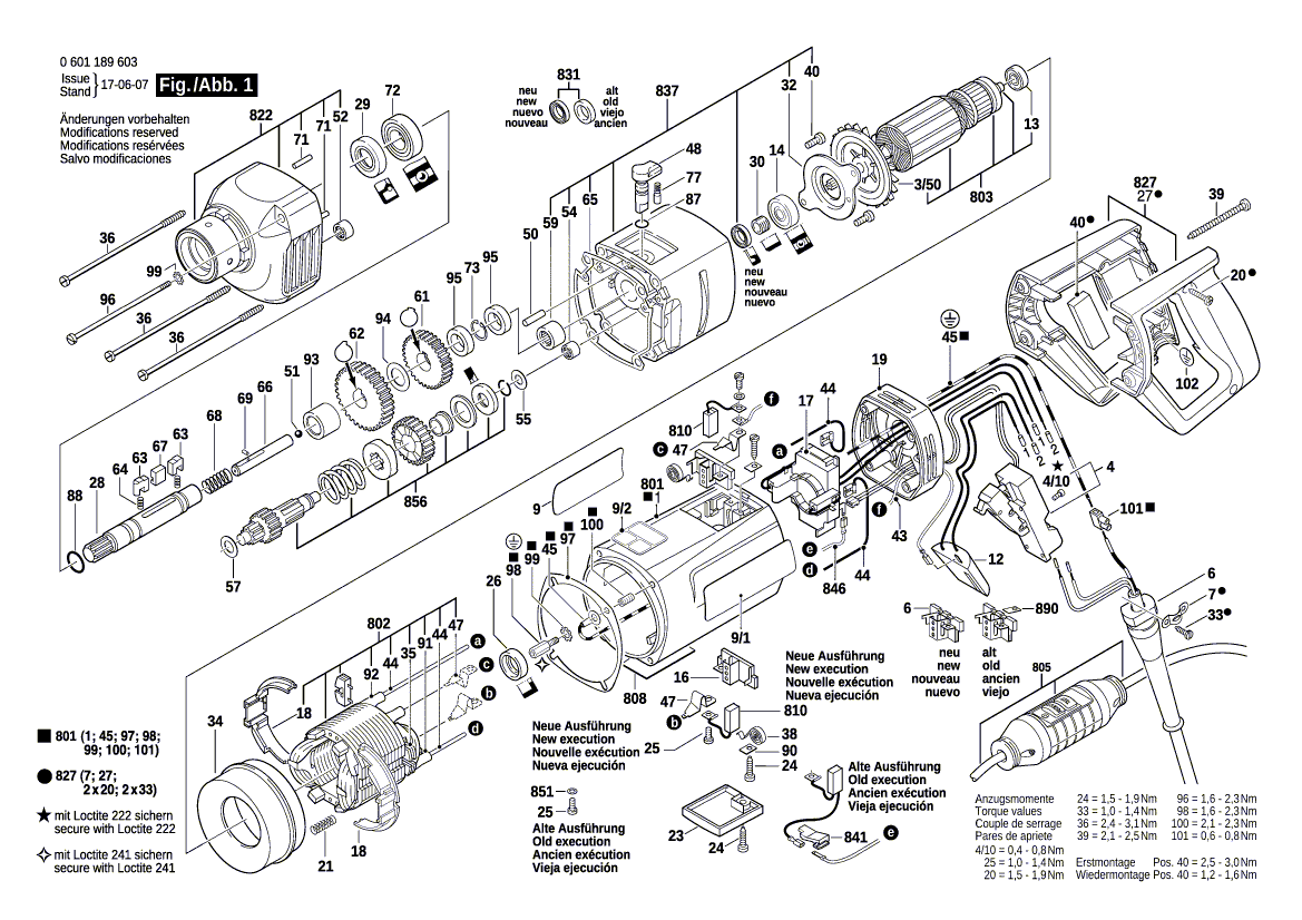 для дрели алмазного сверления Bosch GDB 1600 WE 230 V 0601189603, деталировка 1