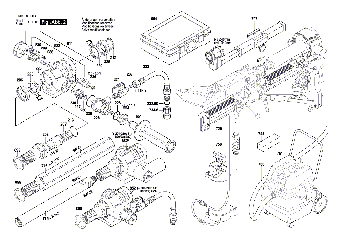 для дрели алмазного сверления Bosch GDB 1600 WE 230 V 0601189603, деталировка 2