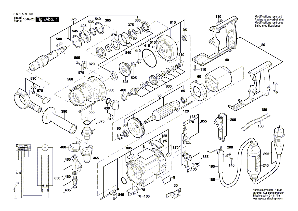 для дрели алмазного сверления Bosch GDB 180 WE 230 V 3601A89800, деталировка 1