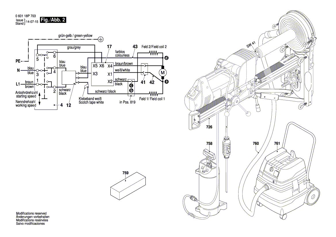 для дрели алмазного сверления Bosch GDB 2500 WE 230 V 060118P703, деталировка 2