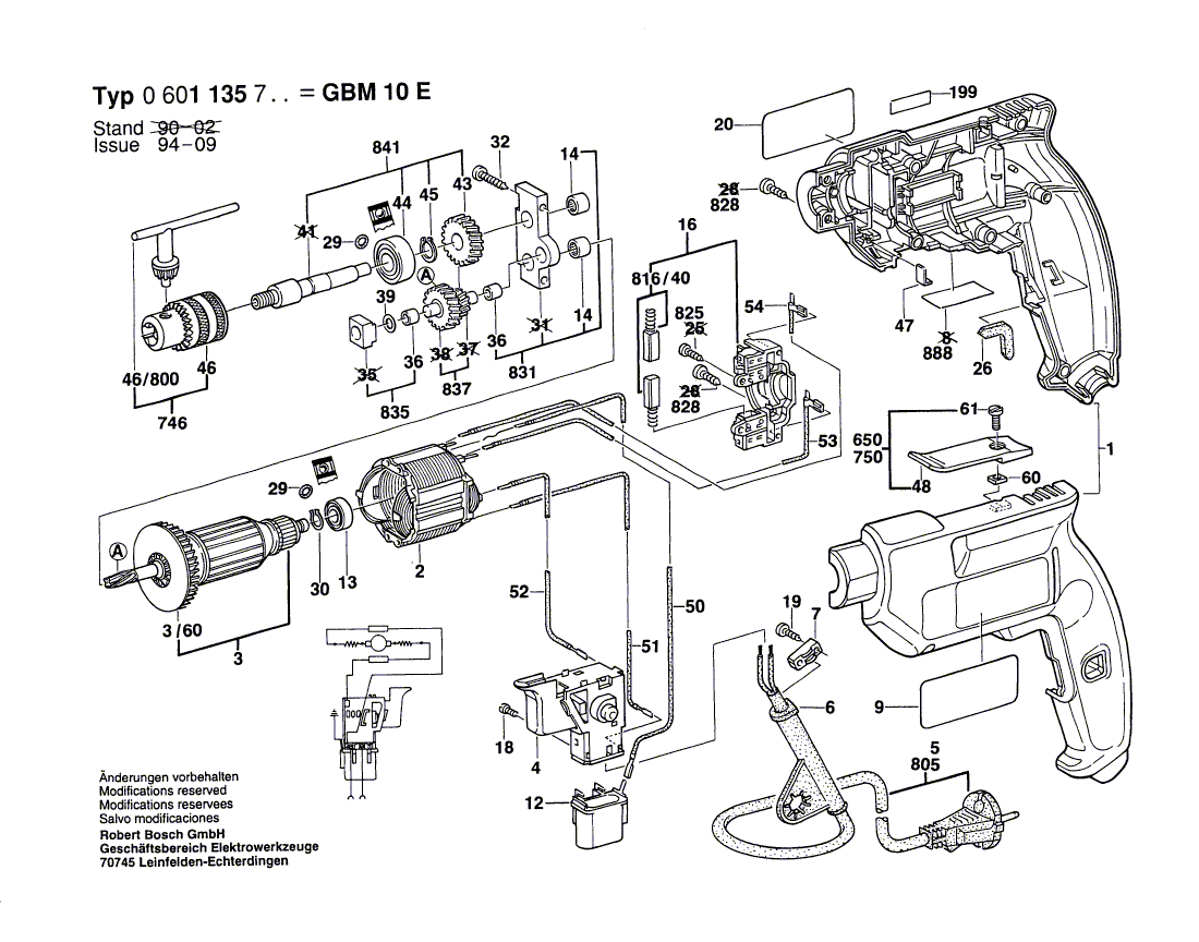 для дрели Bosch GBM 10 E 230 V 0601135703, деталировка 1