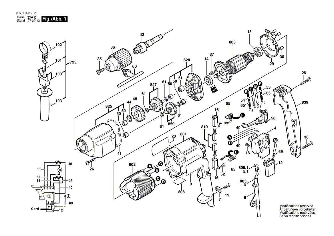 для дрели Bosch GBM 13 HRE 230 V 0601023703, деталировка 1