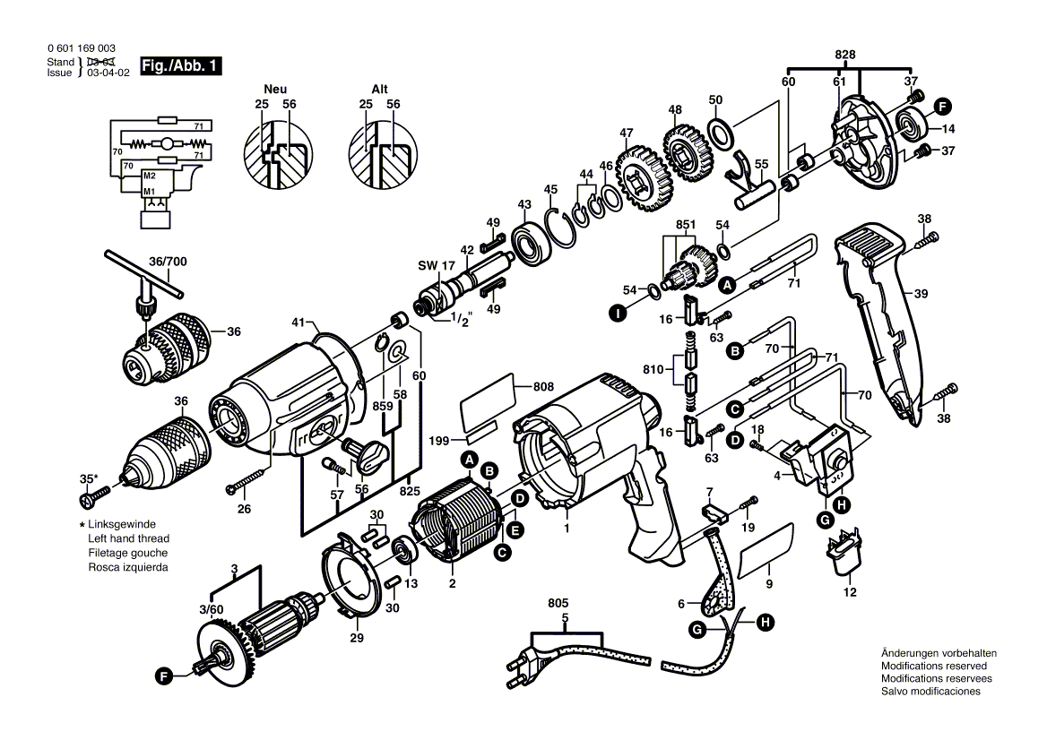 для дрели Bosch GBM 13-2 230 V 0601169003, деталировка 1