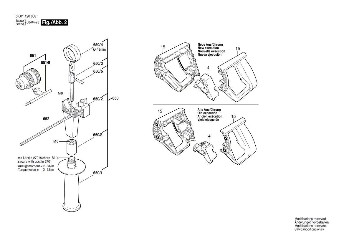 для дрели Bosch GBM 16-2 E 230 V 0601120603, деталировка 2