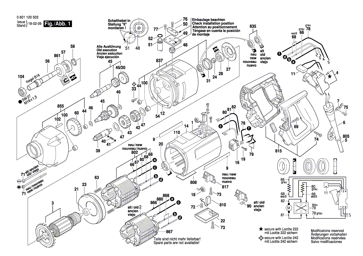 для дрели Bosch GBM 16-2 RE 230 V 0601120503, деталировка 1