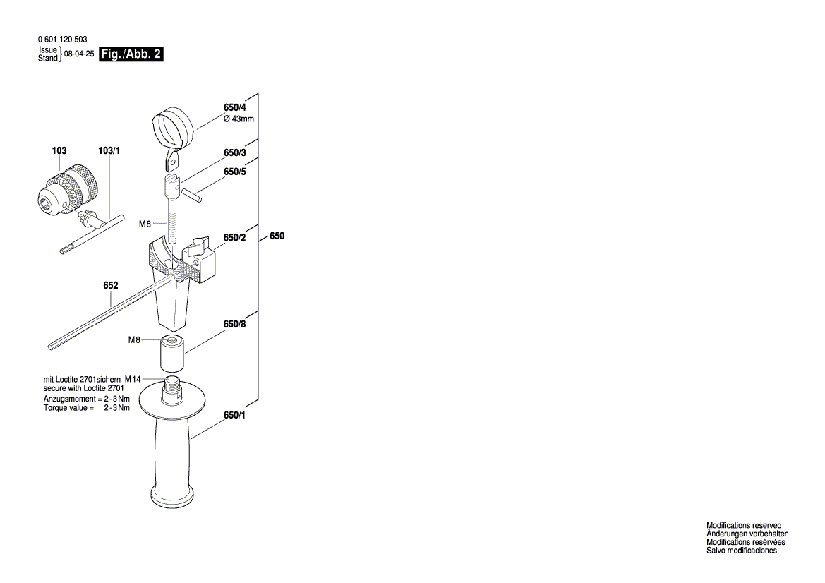 для дрели Bosch GBM 16-2 RE 230 V 0601120503, деталировка 2