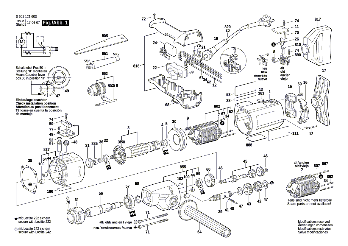 для дрели Bosch GBM 23-2 E 220 V 0601121603, деталировка 1