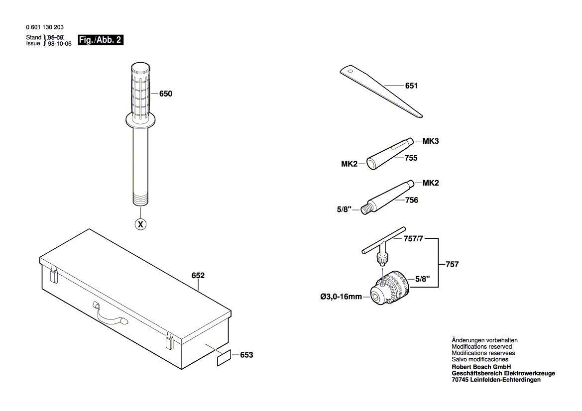 для дрели Bosch GBM 32-4 230 V 0601130203, деталировка 2