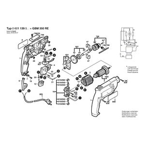 для дрели Bosch GBM 350 RE 230 V 0601139503, деталировка 1